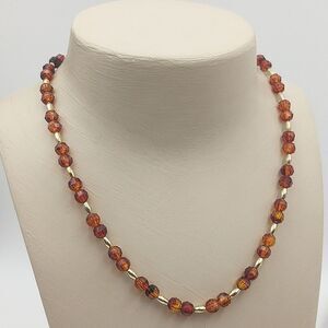 Vintage Faceted Tortoise Shell & Gold Plastic Bead Necklace